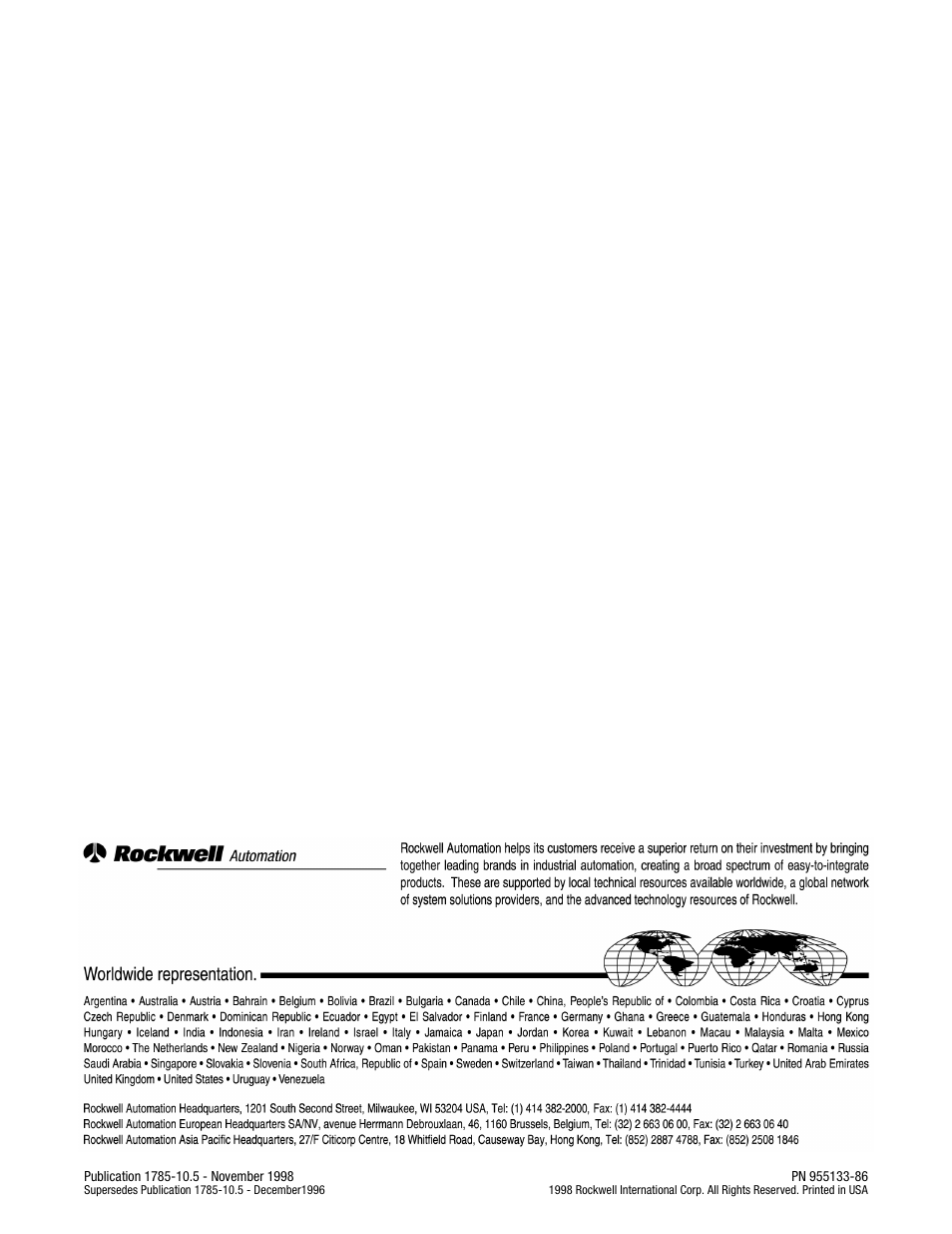 Back cover | Rockwell Automation 1785-Lx0E,D178510.5 QUICK START ETHERNET PLC-9 User Manual | Page 29 / 29