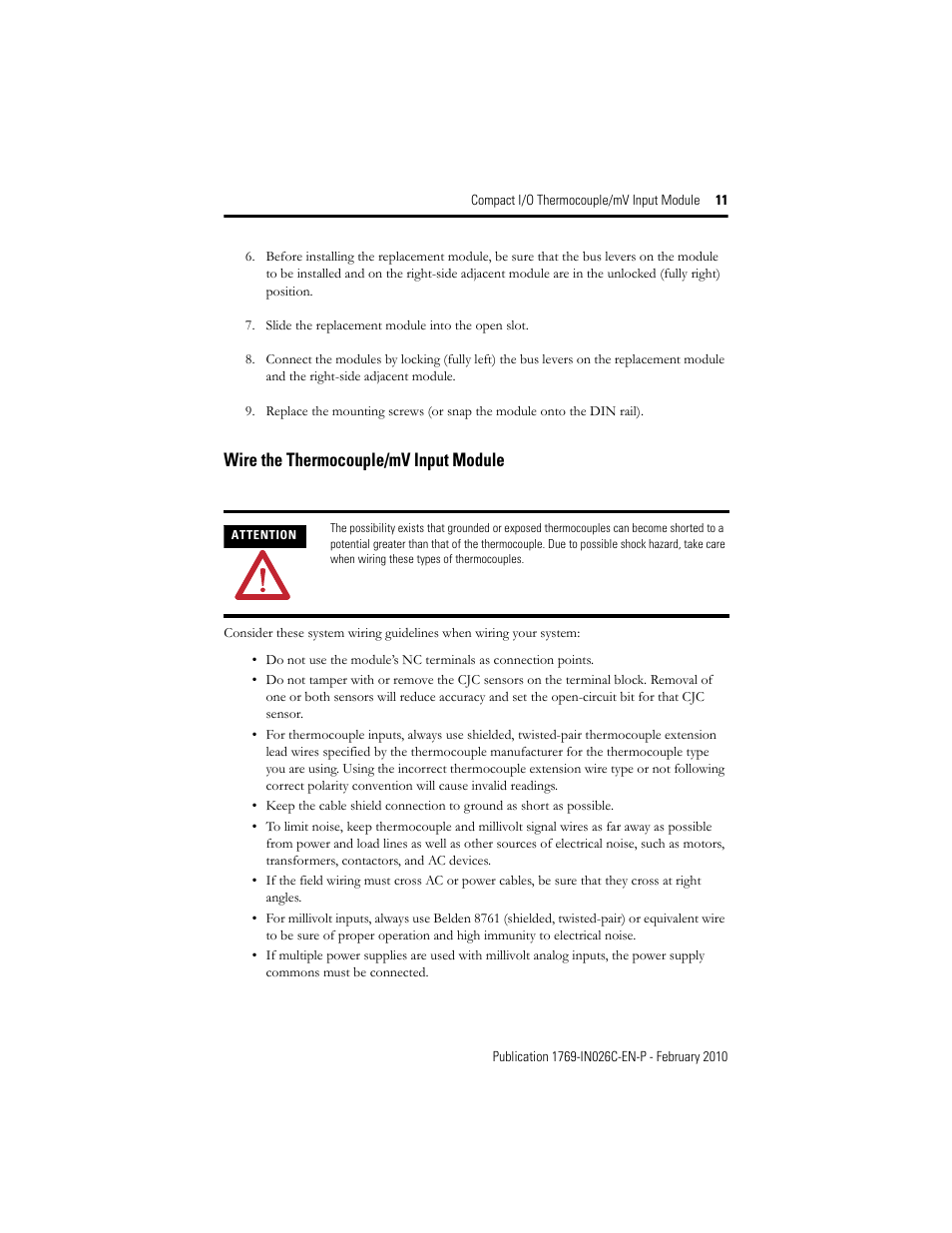 Wire the thermocouple/mv input module | Rockwell Automation 1769-IT6 Compact I/O Thermocouple/mV Input Module User Manual | Page 11 / 24