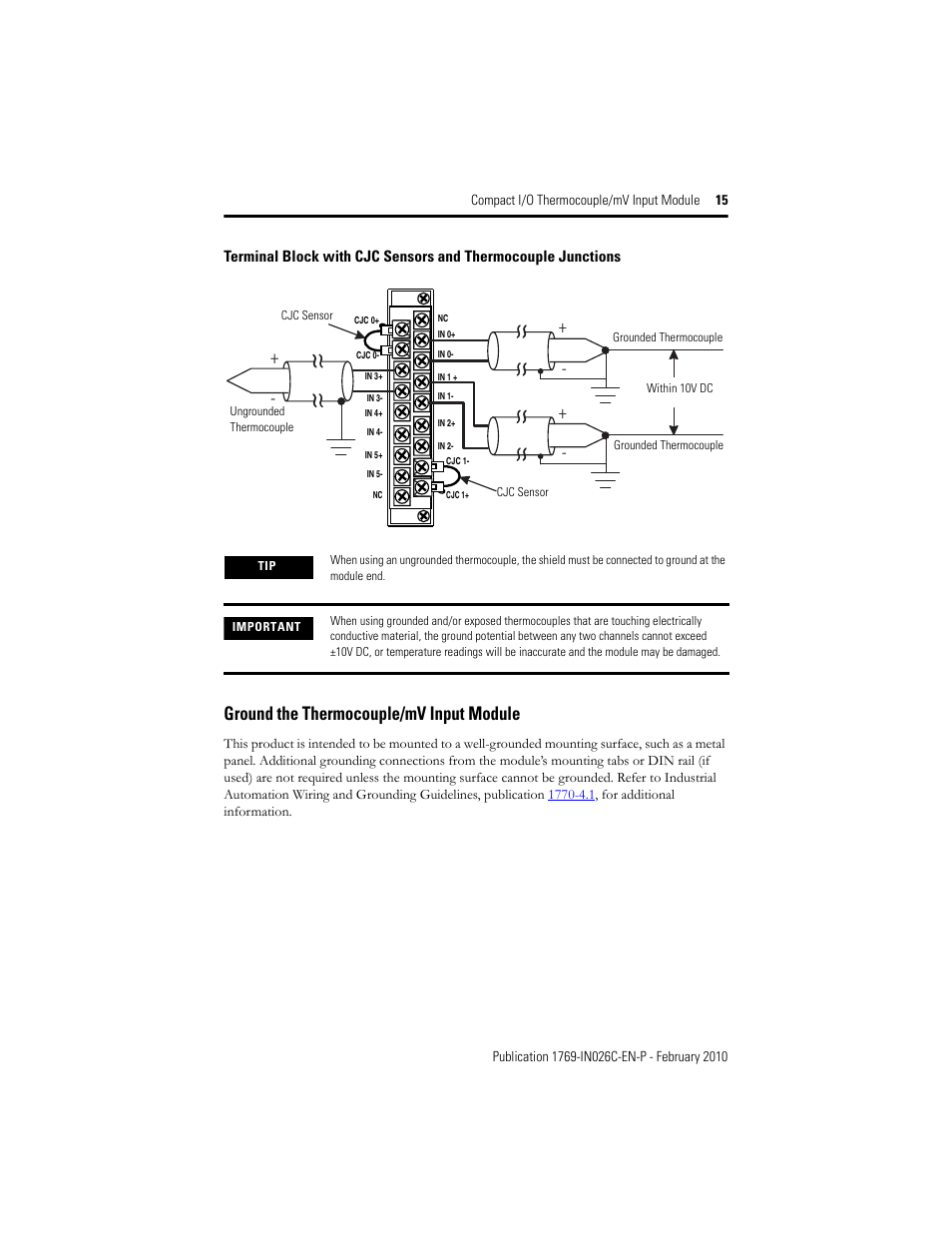 Ground the thermocouple/mv input module | Rockwell Automation 1769-IT6 Compact I/O Thermocouple/mV Input Module User Manual | Page 15 / 24