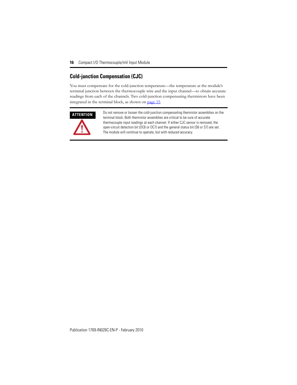 Cold-junction compensation (cjc) | Rockwell Automation 1769-IT6 Compact I/O Thermocouple/mV Input Module User Manual | Page 16 / 24