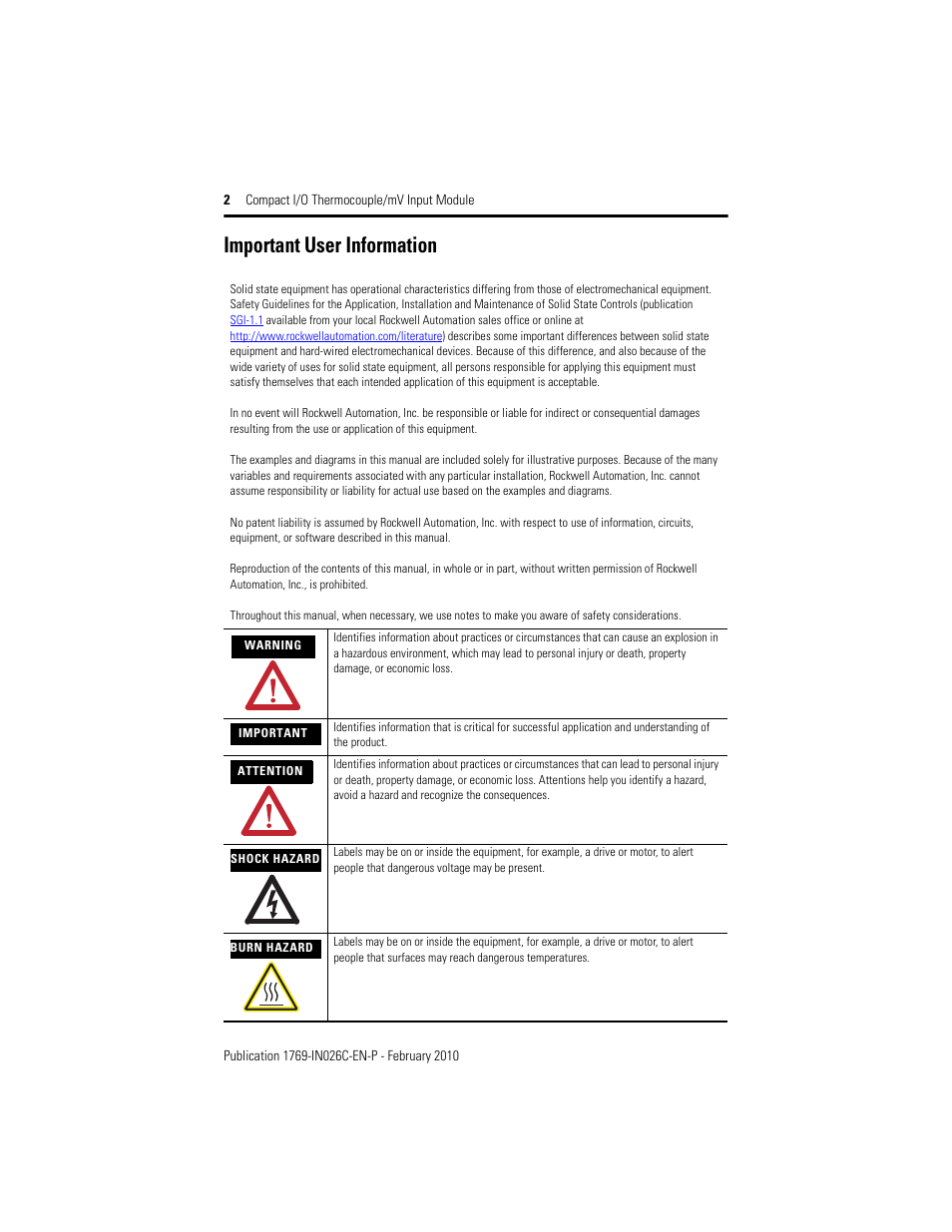 Important user information | Rockwell Automation 1769-IT6 Compact I/O Thermocouple/mV Input Module User Manual | Page 2 / 24