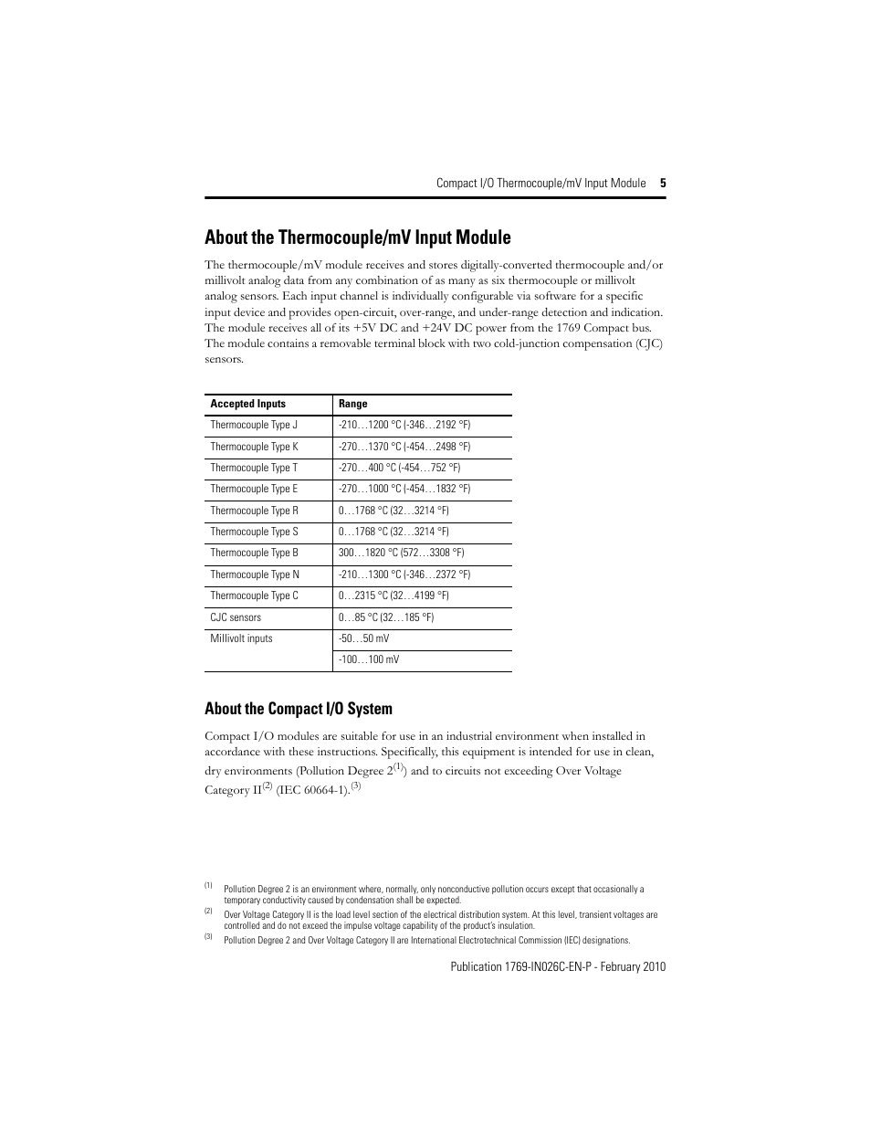 About the thermocouple/mv input module, About the compact i/o system | Rockwell Automation 1769-IT6 Compact I/O Thermocouple/mV Input Module User Manual | Page 5 / 24