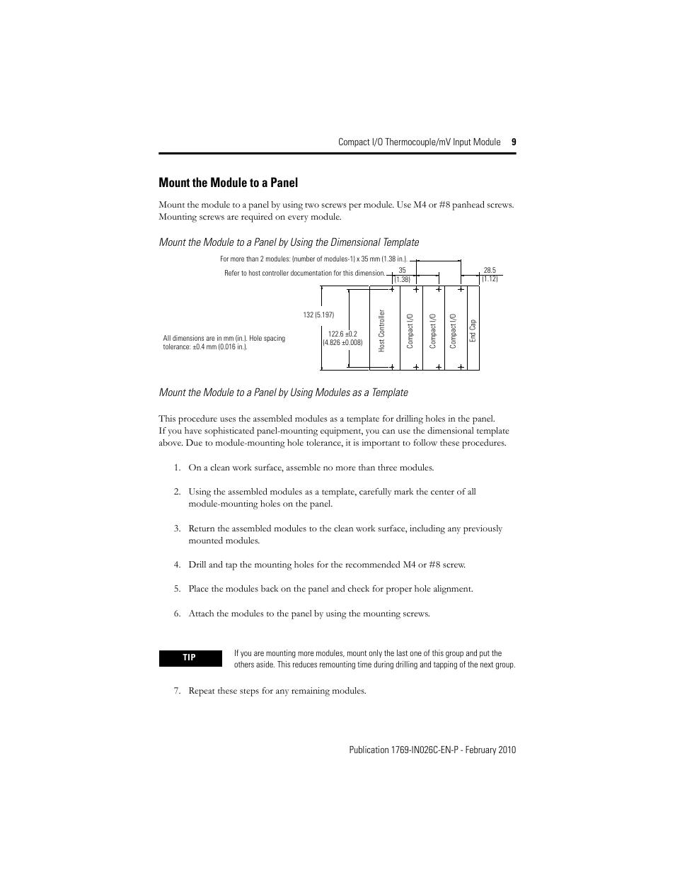 Mount the module to a panel | Rockwell Automation 1769-IT6 Compact I/O Thermocouple/mV Input Module User Manual | Page 9 / 24