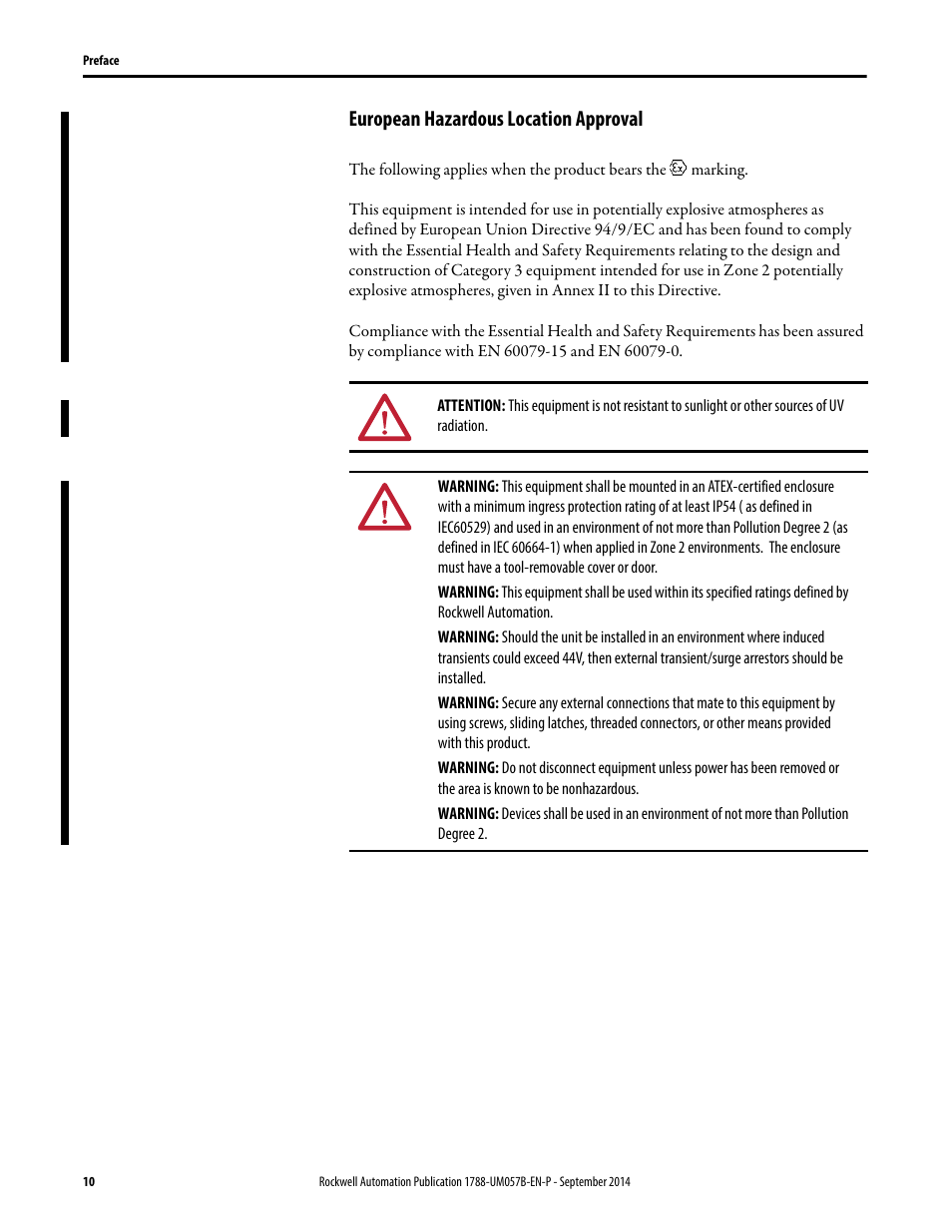 European hazardous location approval | Rockwell Automation 1788-CN2FFR EtherNet/IP and ControlNet to FOUNDATION Fieldbus Linking Device User Manual | Page 12 / 104