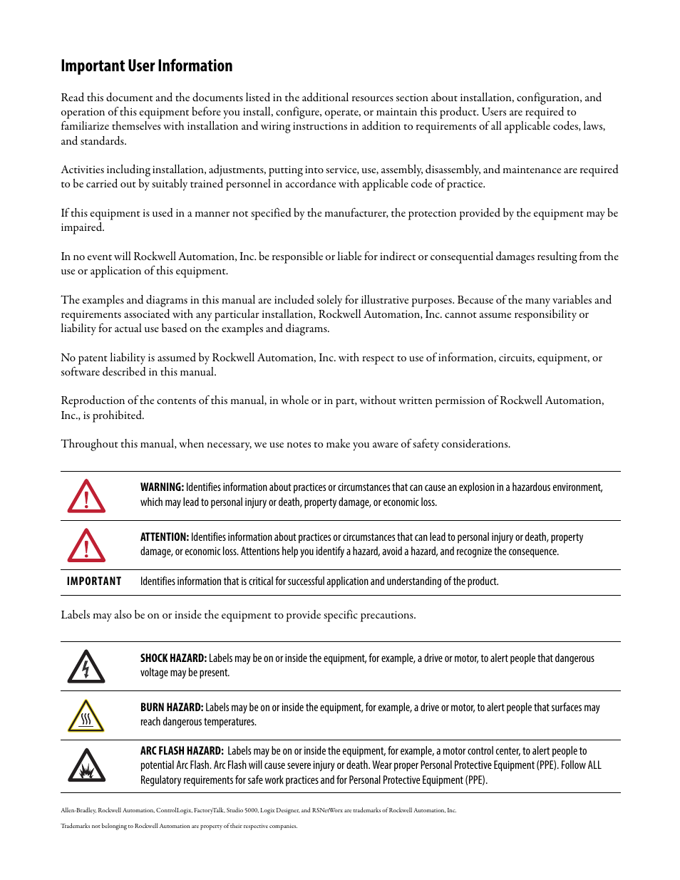 Important user information | Rockwell Automation 1788-CN2FFR EtherNet/IP and ControlNet to FOUNDATION Fieldbus Linking Device User Manual | Page 2 / 104