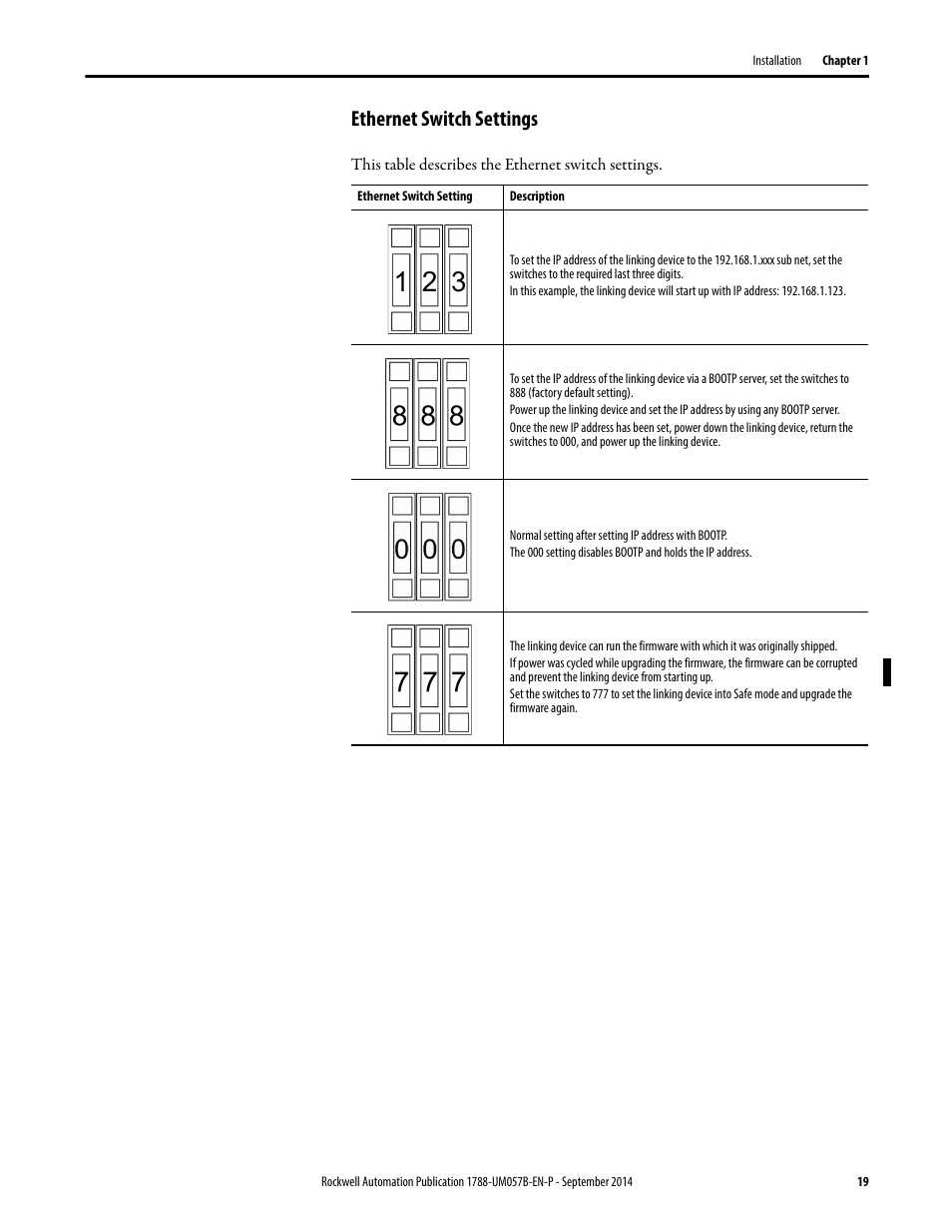 Ethernet switch settings | Rockwell Automation 1788-CN2FFR EtherNet/IP and ControlNet to FOUNDATION Fieldbus Linking Device User Manual | Page 21 / 104