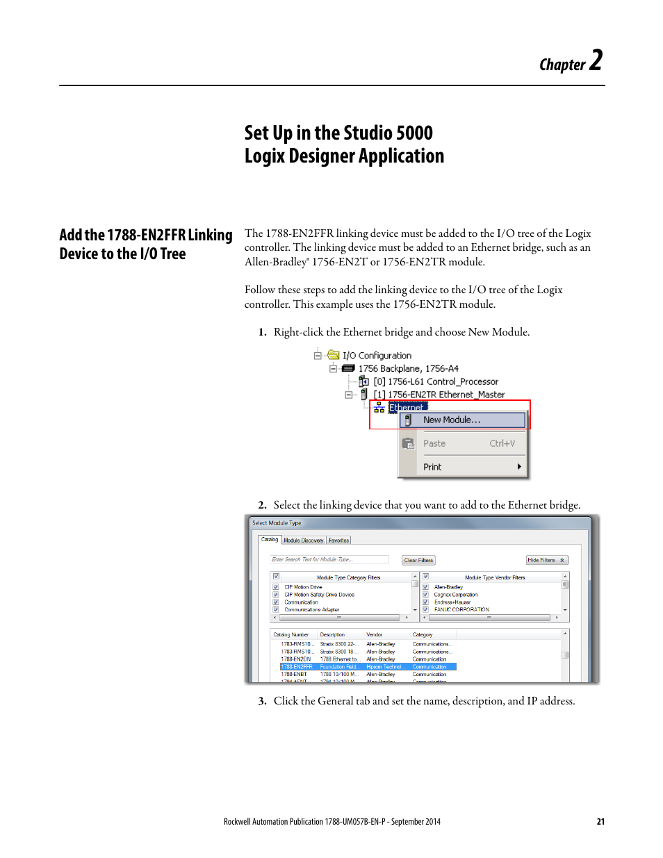 Add the 1788-en2ffr linking device to the i/o tree, Chapter 2 | Rockwell Automation 1788-CN2FFR EtherNet/IP and ControlNet to FOUNDATION Fieldbus Linking Device User Manual | Page 23 / 104