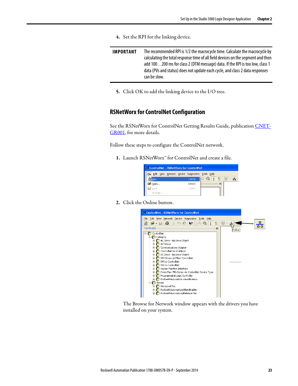 Rsnetworx for controlnet configuration | Rockwell Automation 1788-CN2FFR EtherNet/IP and ControlNet to FOUNDATION Fieldbus Linking Device User Manual | Page 25 / 104