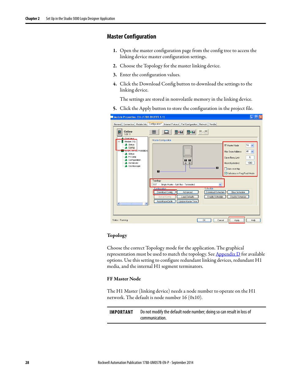 Master configuration | Rockwell Automation 1788-CN2FFR EtherNet/IP and ControlNet to FOUNDATION Fieldbus Linking Device User Manual | Page 30 / 104