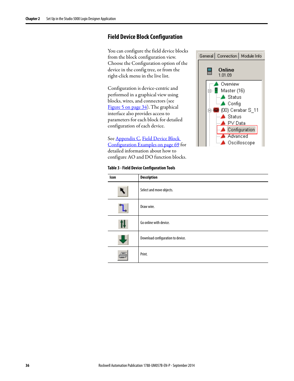 Field device block configuration | Rockwell Automation 1788-CN2FFR EtherNet/IP and ControlNet to FOUNDATION Fieldbus Linking Device User Manual | Page 38 / 104