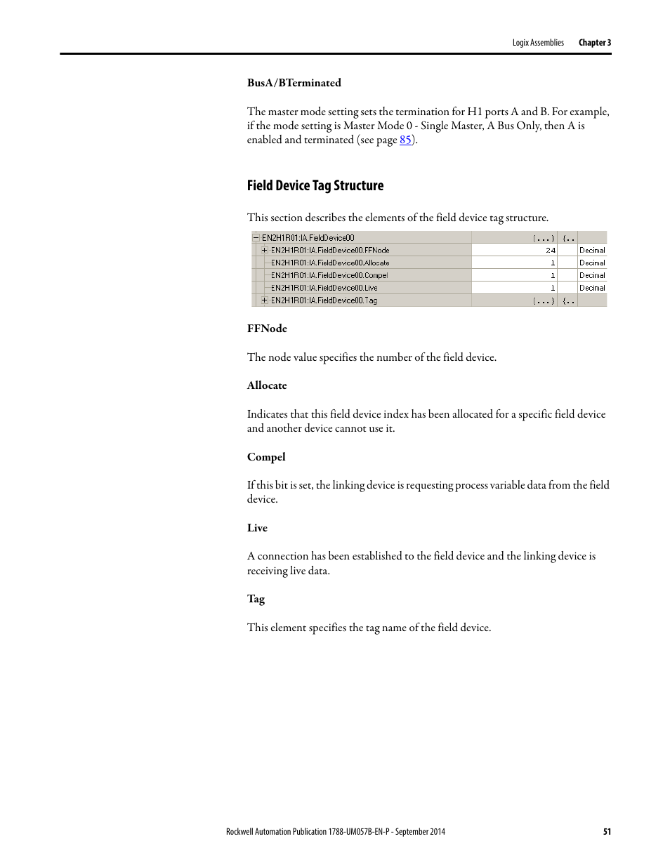 Field device tag structure | Rockwell Automation 1788-CN2FFR EtherNet/IP and ControlNet to FOUNDATION Fieldbus Linking Device User Manual | Page 53 / 104