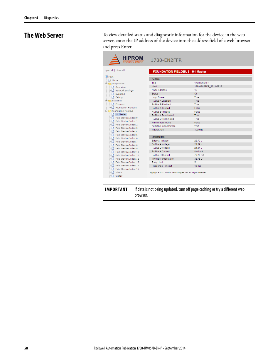 The web server | Rockwell Automation 1788-CN2FFR EtherNet/IP and ControlNet to FOUNDATION Fieldbus Linking Device User Manual | Page 60 / 104