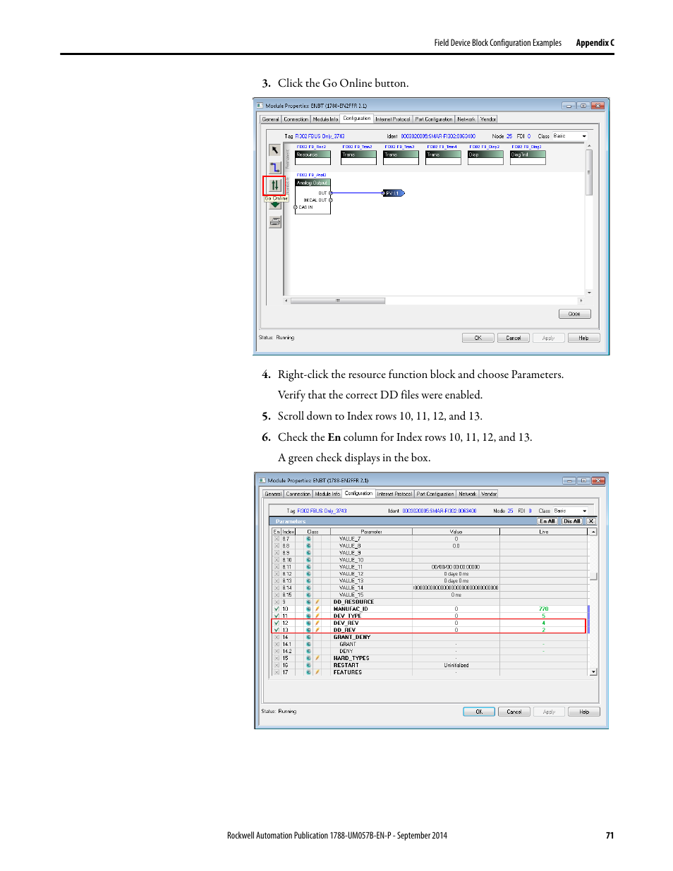 Rockwell Automation 1788-CN2FFR EtherNet/IP and ControlNet to FOUNDATION Fieldbus Linking Device User Manual | Page 73 / 104