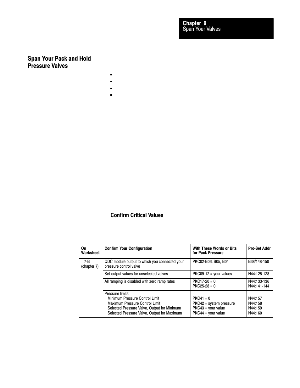 9ć13, Span your pack and hold pressure valves | Rockwell Automation 1771-QDC, D17716.5.85(Passport) MNL. PLASTIC MOLDING MODULE User Manual | Page 130 / 197