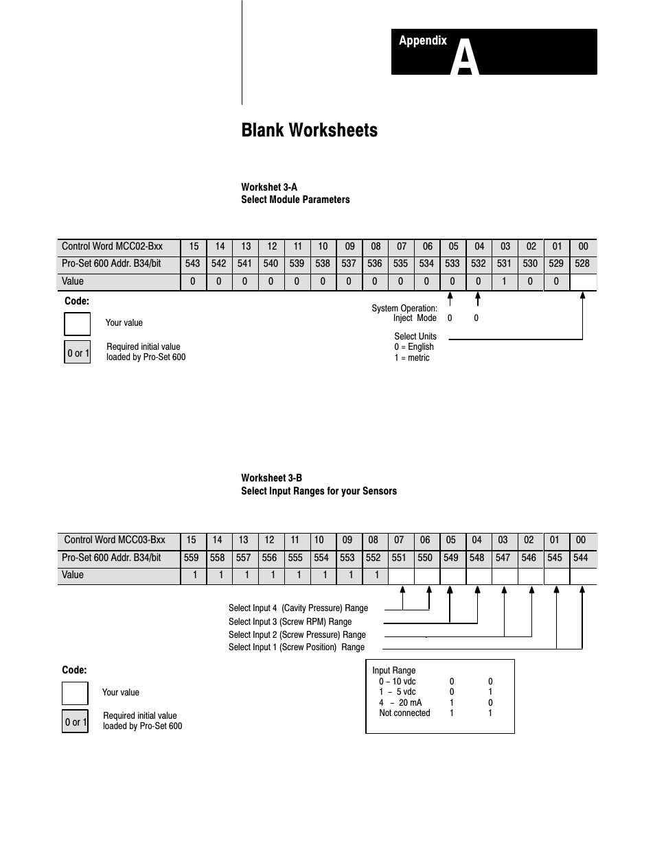 1771-6.5.85, a - worksheets, Blank worksheets | Rockwell Automation 1771-QDC, D17716.5.85(Passport) MNL. PLASTIC MOLDING MODULE User Manual | Page 170 / 197