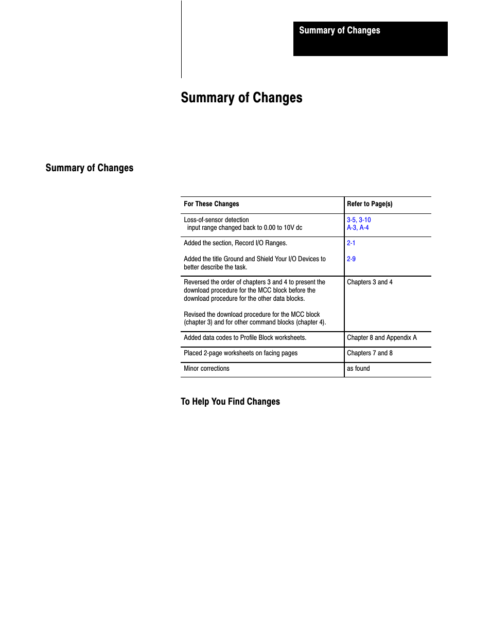 1771-6.5.85, summary of changes, Summary of changes | Rockwell Automation 1771-QDC, D17716.5.85(Passport) MNL. PLASTIC MOLDING MODULE User Manual | Page 3 / 197