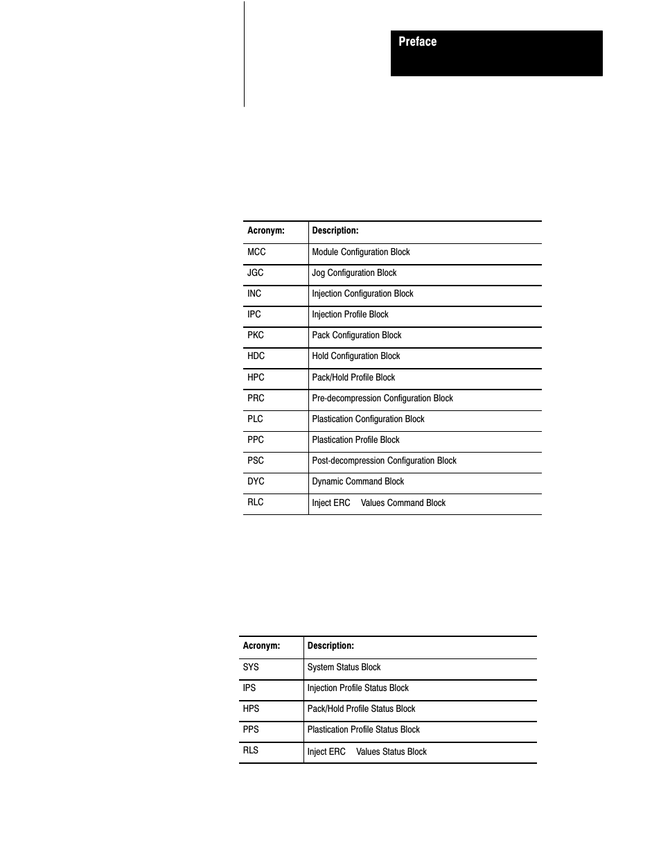 Preface, Command blocks, Status blocks | Rockwell Automation 1771-QDC, D17716.5.85(Passport) MNL. PLASTIC MOLDING MODULE User Manual | Page 9 / 197