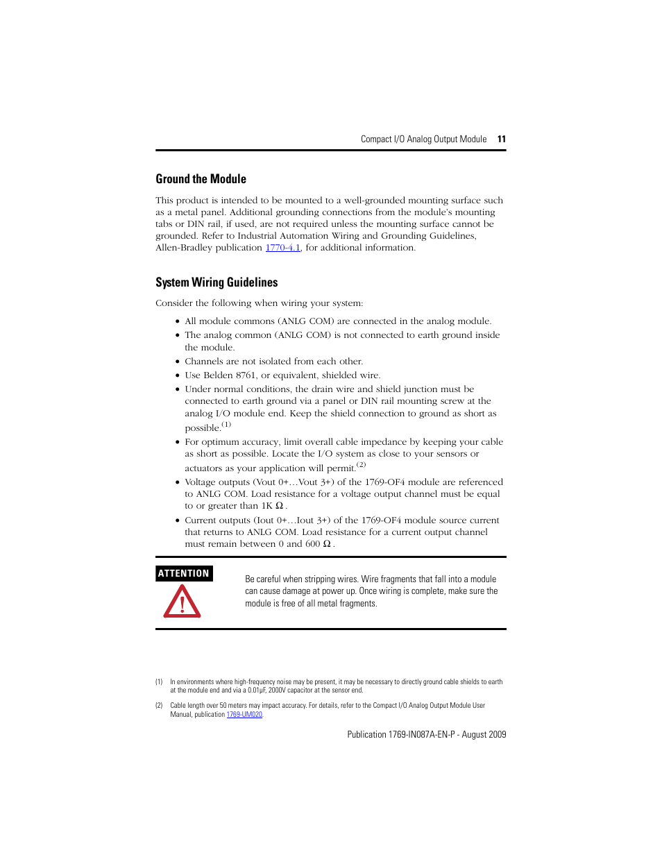 Ground the module, System wiring guidelines | Rockwell Automation 1769-OF4 Compact I/O Analog Output Module User Manual | Page 11 / 24