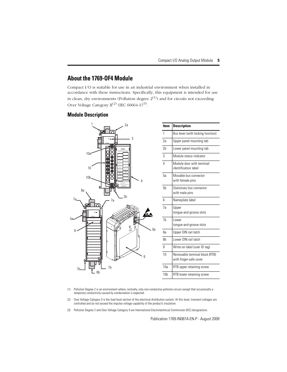 About the 1769-of4 module, Module description | Rockwell Automation 1769-OF4 Compact I/O Analog Output Module User Manual | Page 5 / 24