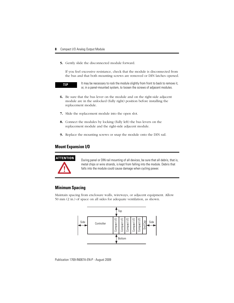 Mount expansion i/o, Minimum spacing, Mount expansion i/o minimum spacing | Rockwell Automation 1769-OF4 Compact I/O Analog Output Module User Manual | Page 8 / 24