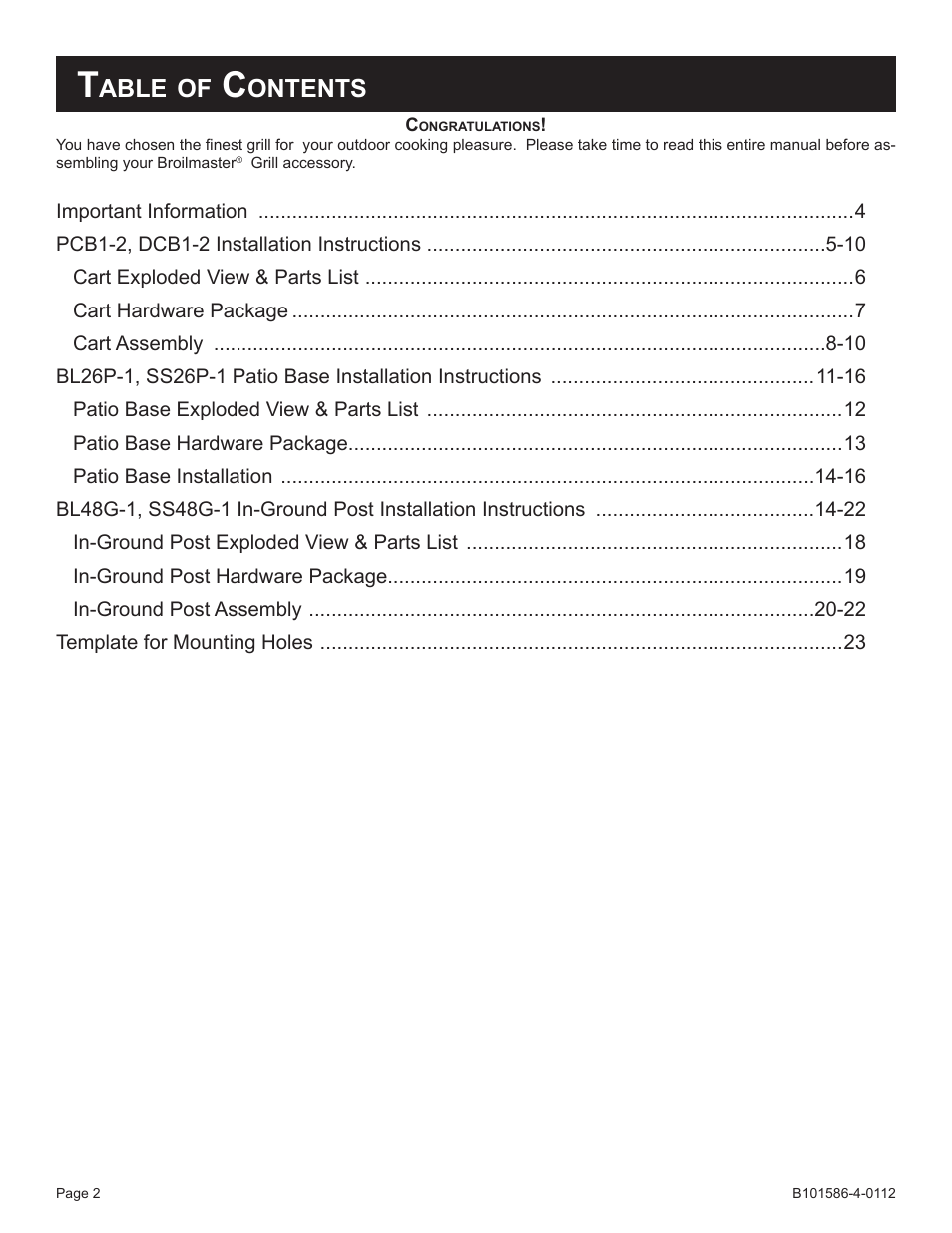 Able, Ontents | Broilmaster PCB1-2 User Manual | Page 2 / 24