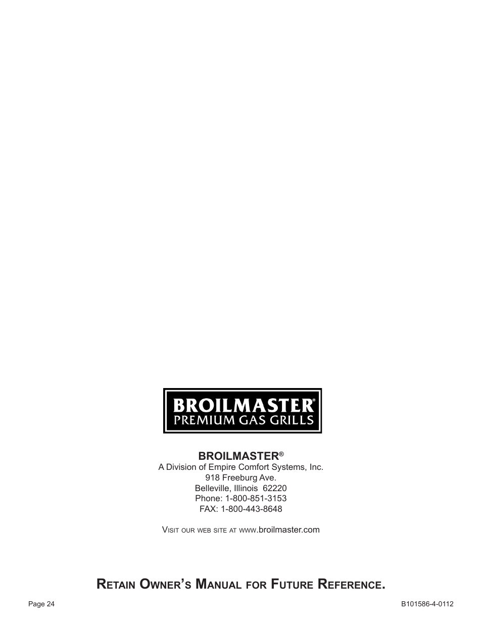 Broilmaster PCB1-2 User Manual | Page 24 / 24