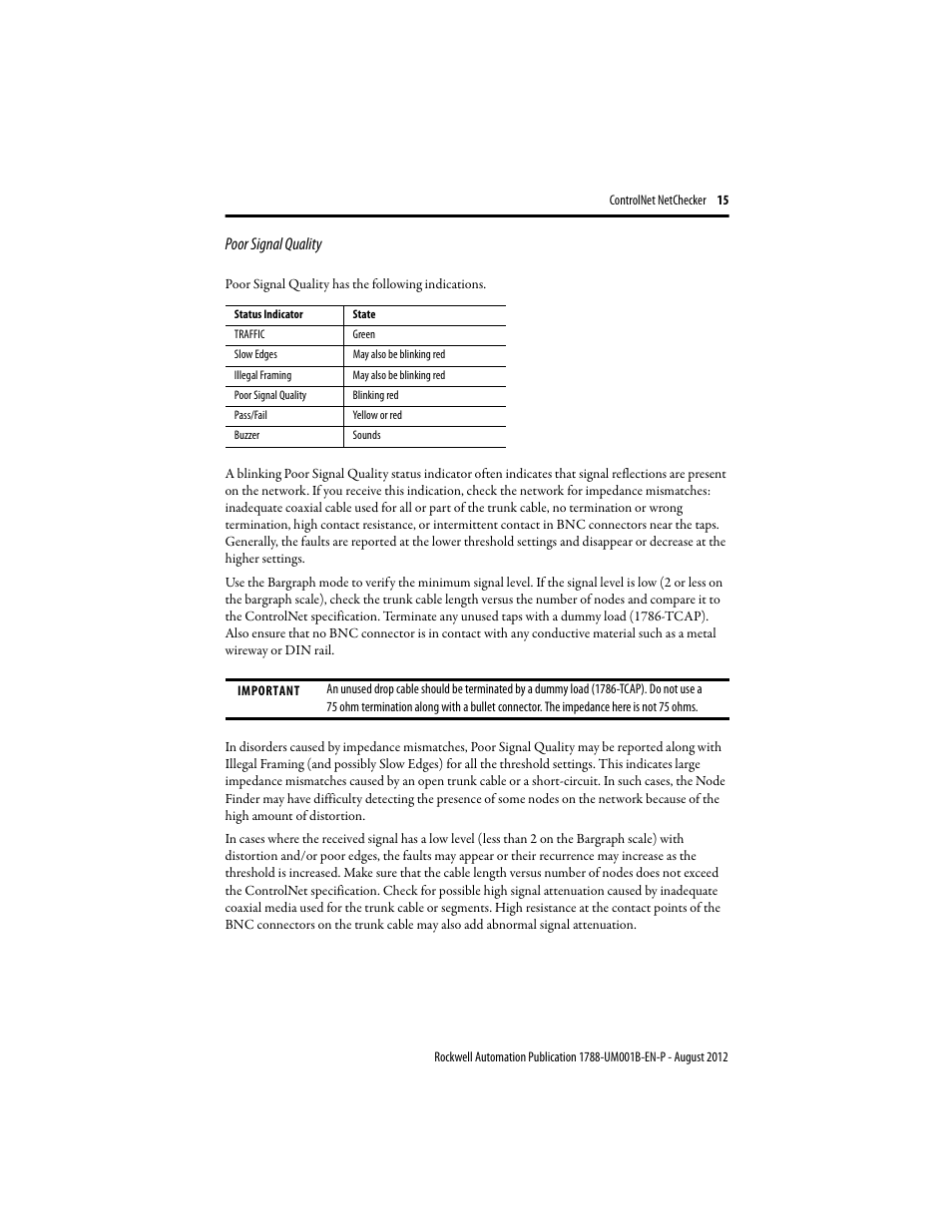 Poor signal quality | Rockwell Automation 1788-CNCHKR ControlNet NetChecker User Manual User Manual | Page 15 / 24
