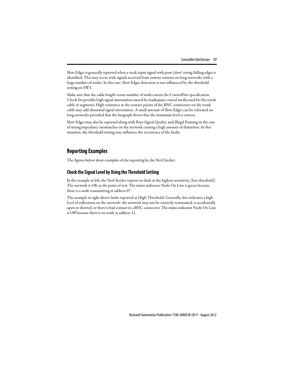 Reporting examples | Rockwell Automation 1788-CNCHKR ControlNet NetChecker User Manual User Manual | Page 17 / 24