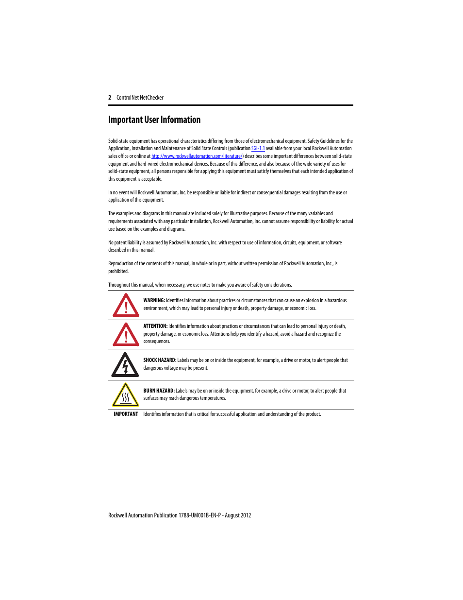 Important user information | Rockwell Automation 1788-CNCHKR ControlNet NetChecker User Manual User Manual | Page 2 / 24
