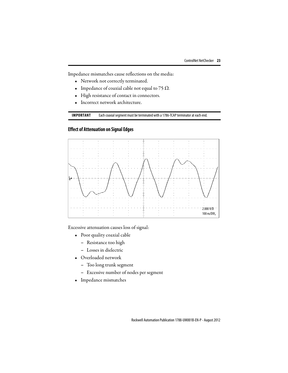Effect of attenuation on signal edges | Rockwell Automation 1788-CNCHKR ControlNet NetChecker User Manual User Manual | Page 23 / 24