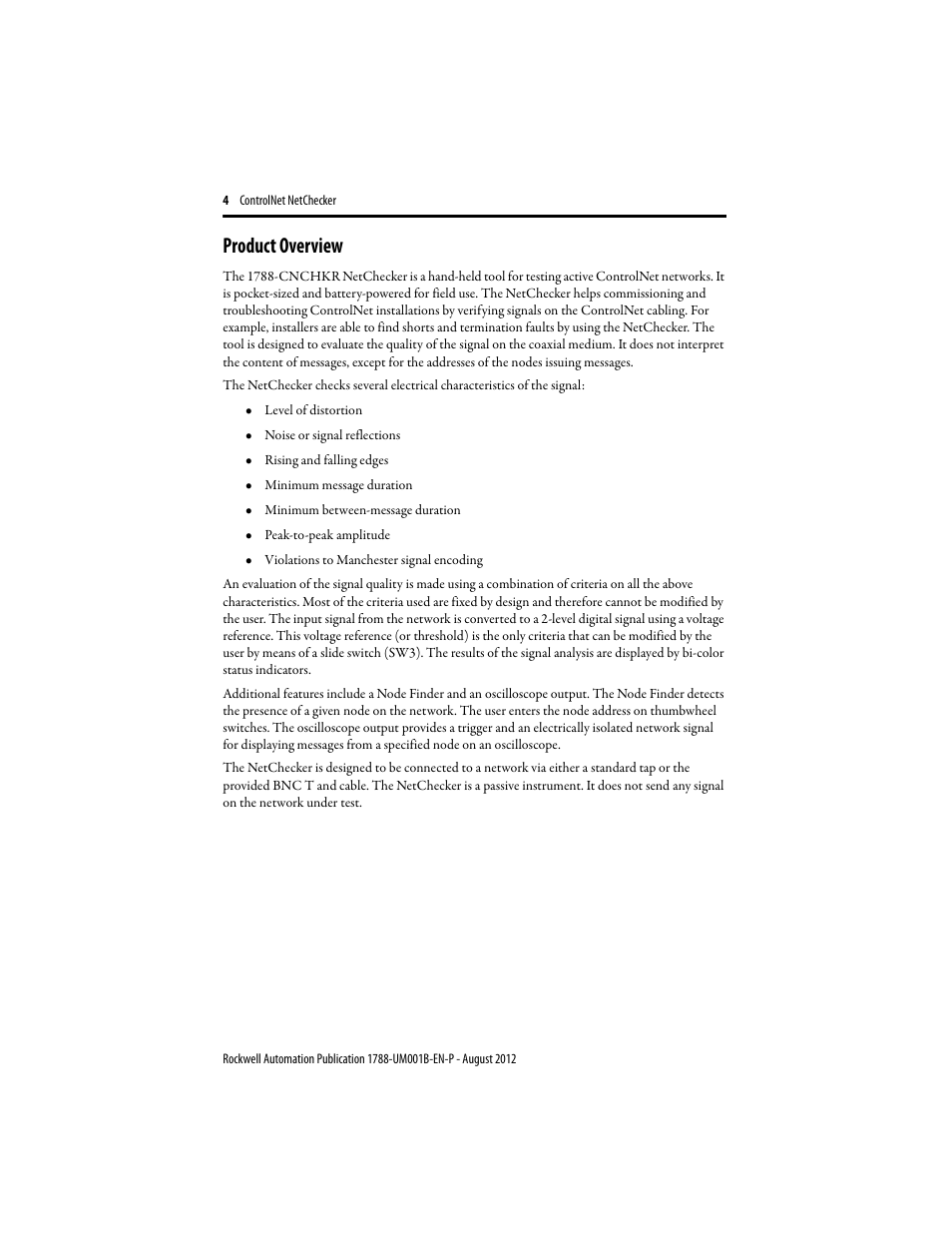 Product overview | Rockwell Automation 1788-CNCHKR ControlNet NetChecker User Manual User Manual | Page 4 / 24