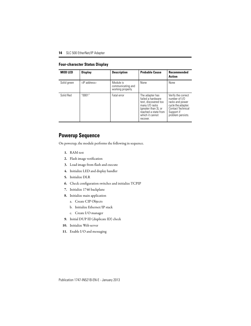 Powerup sequence | Rockwell Automation 1747-AENTR SLC to EtherNet/IP Adapter Installation Instructions User Manual | Page 14 / 20