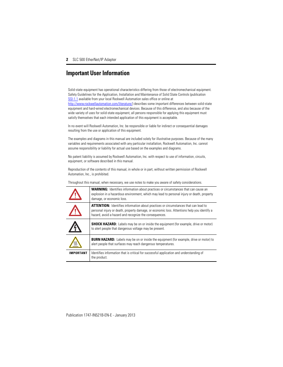 Important user information | Rockwell Automation 1747-AENTR SLC to EtherNet/IP Adapter Installation Instructions User Manual | Page 2 / 20