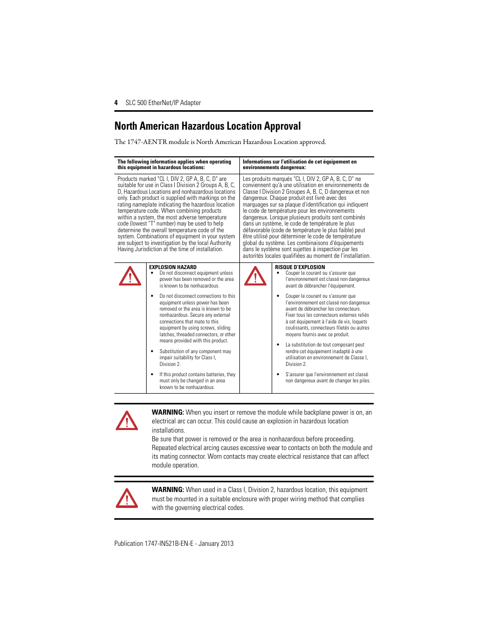 North american hazardous location approval | Rockwell Automation 1747-AENTR SLC to EtherNet/IP Adapter Installation Instructions User Manual | Page 4 / 20