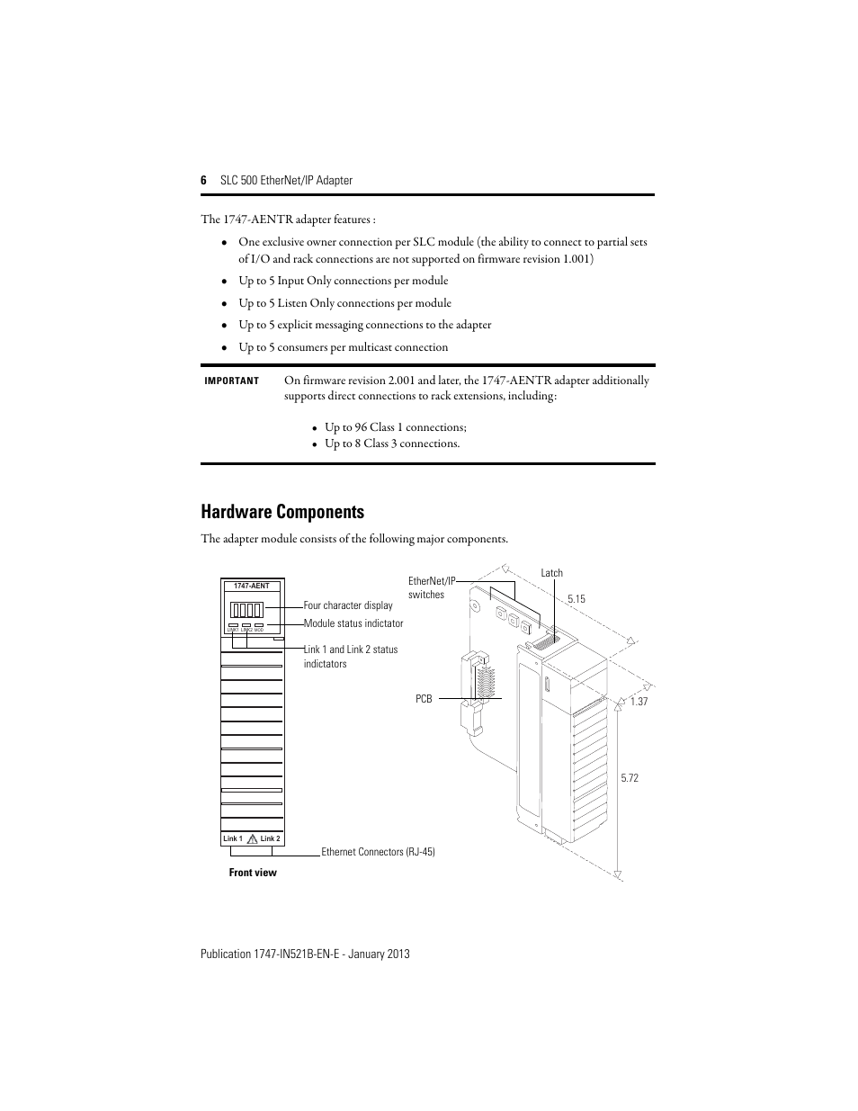 Hardware components | Rockwell Automation 1747-AENTR SLC to EtherNet/IP Adapter Installation Instructions User Manual | Page 6 / 20