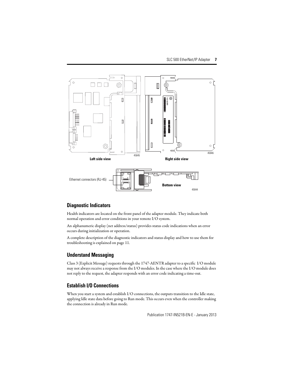 Diagnostic indicators, Understand messaging, Establish i/o connections | Rockwell Automation 1747-AENTR SLC to EtherNet/IP Adapter Installation Instructions User Manual | Page 7 / 20