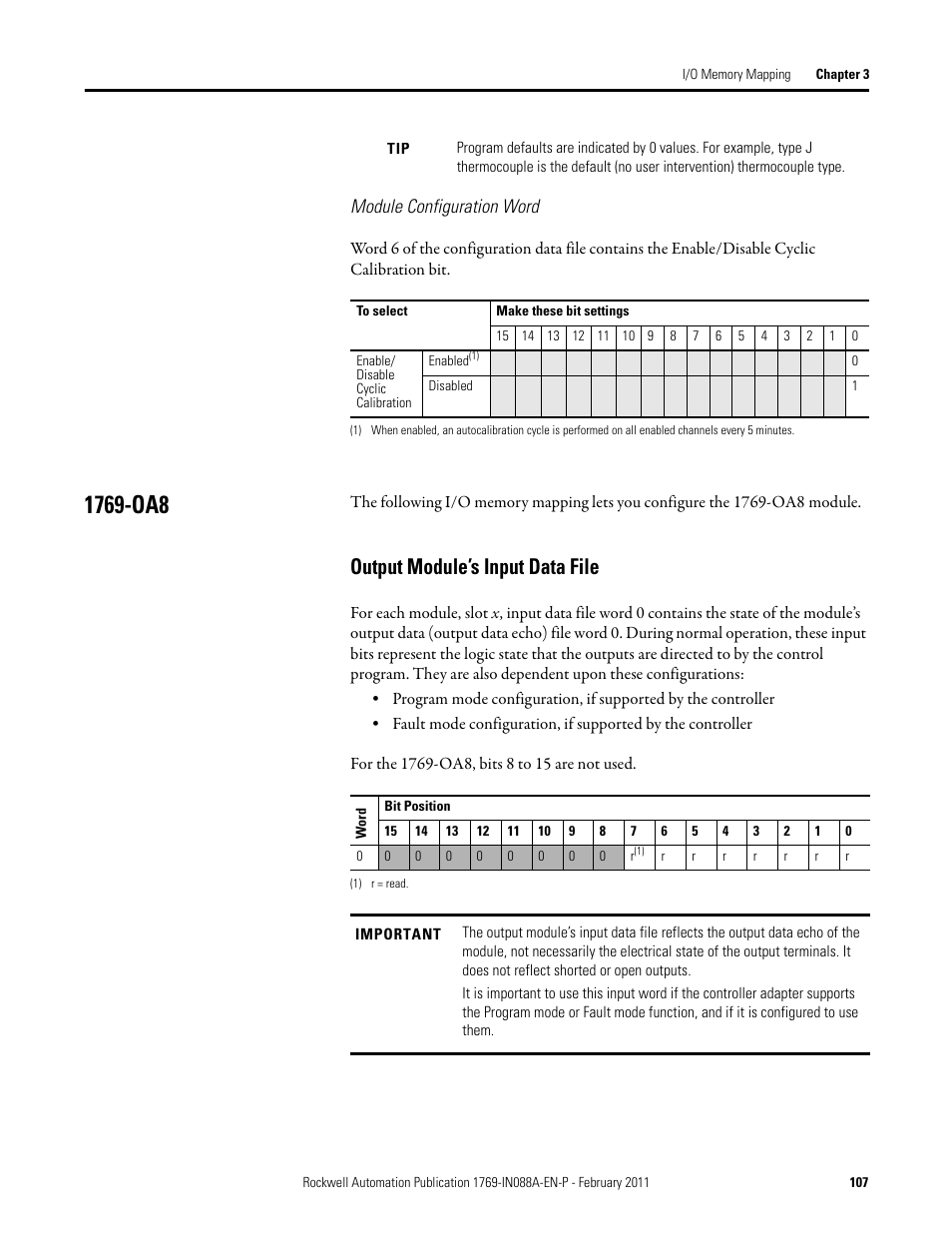 1769-oa8, Output module’s input data file, Module configuration word | Rockwell Automation 1769-XXXX Compact I/O Modules  User Manual | Page 107 / 202