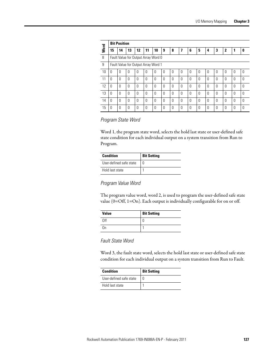 Program state word, Program value word, Fault state word | Rockwell Automation 1769-XXXX Compact I/O Modules  User Manual | Page 127 / 202