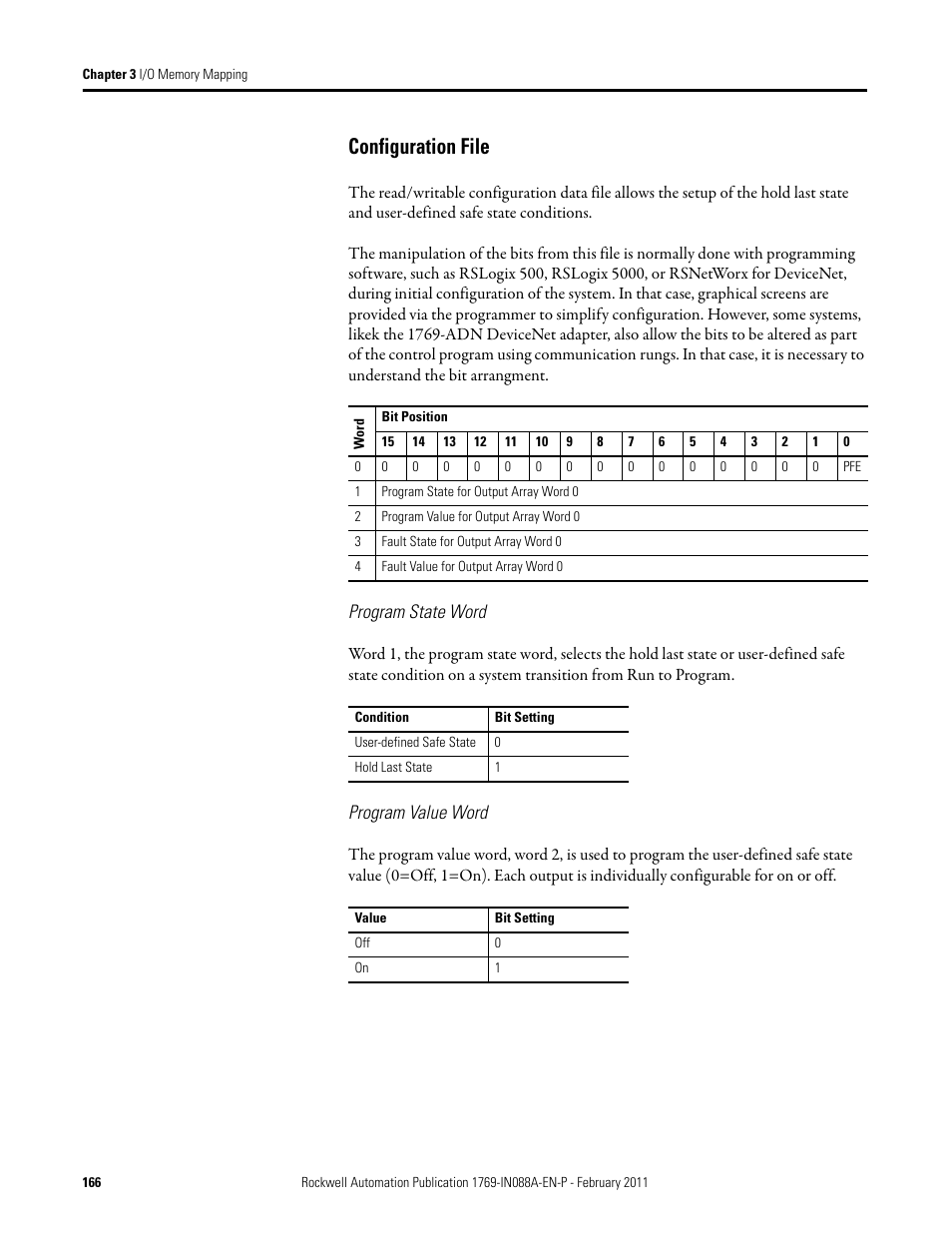 Configuration file, Program state word, Program value word | Rockwell Automation 1769-XXXX Compact I/O Modules  User Manual | Page 166 / 202