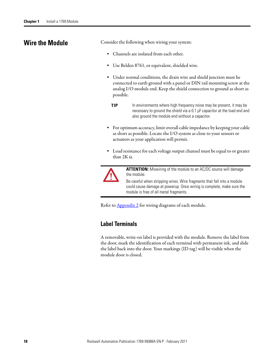 Wire the module, Label terminals | Rockwell Automation 1769-XXXX Compact I/O Modules  User Manual | Page 18 / 202
