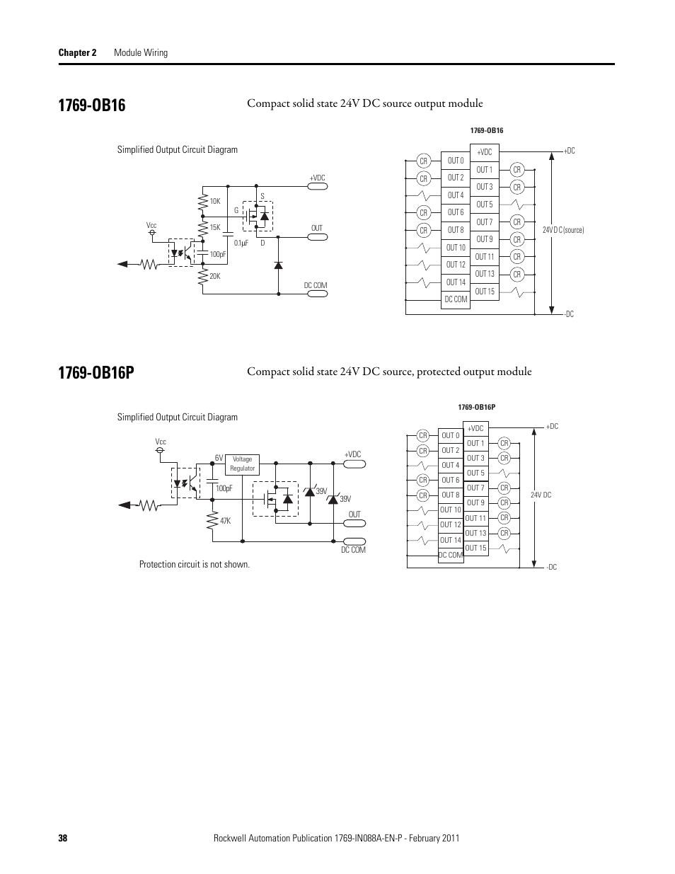 1769-ob16, 1769-ob16p, 1769-ob16 1769-ob16p | Compact solid state 24v dc source output module | Rockwell Automation 1769-XXXX Compact I/O Modules  User Manual | Page 38 / 202