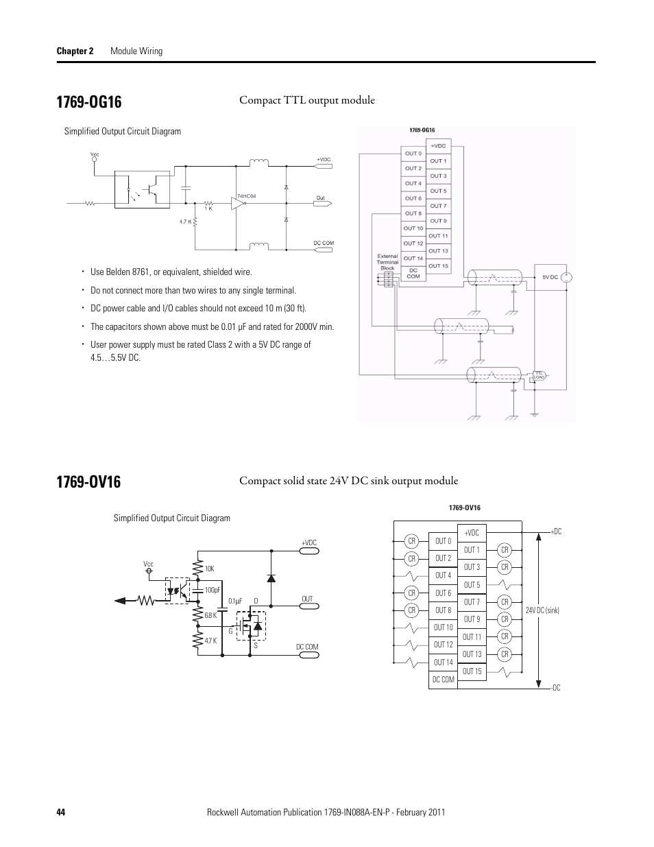 1769-og16, 1769-ov16, 1769-og16 1769-ov16 | Compact ttl output module, Compact solid state 24v dc sink output module | Rockwell Automation 1769-XXXX Compact I/O Modules  User Manual | Page 44 / 202