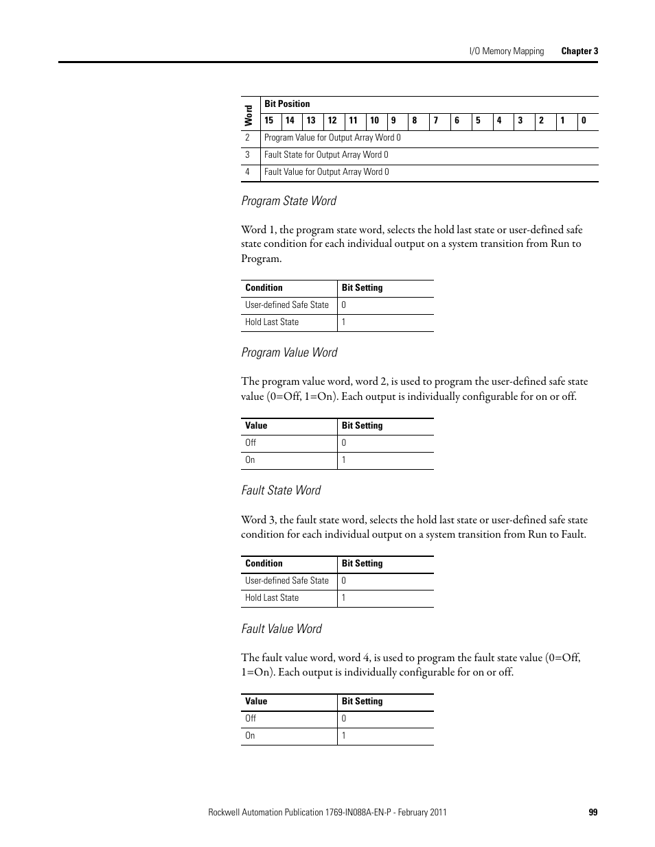 Program state word, Program value word, Fault state word | Fault value word | Rockwell Automation 1769-XXXX Compact I/O Modules  User Manual | Page 99 / 202