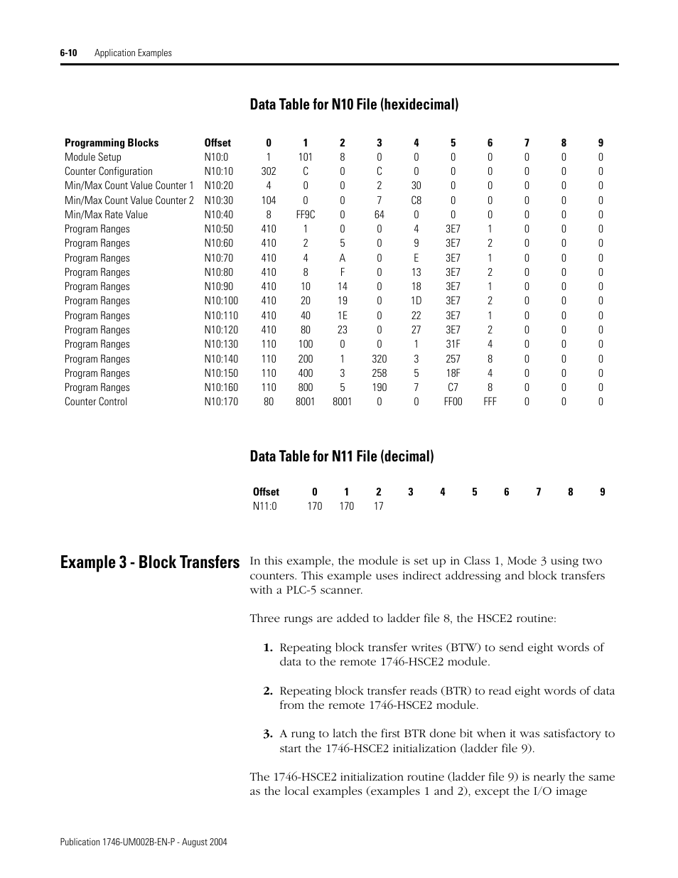 Example 3 - block transfers, Example 3 - block transfers -10 | Rockwell Automation 1746-HSCE2 Multi-Channel High Speed Counter Module User Manual | Page 102 / 140