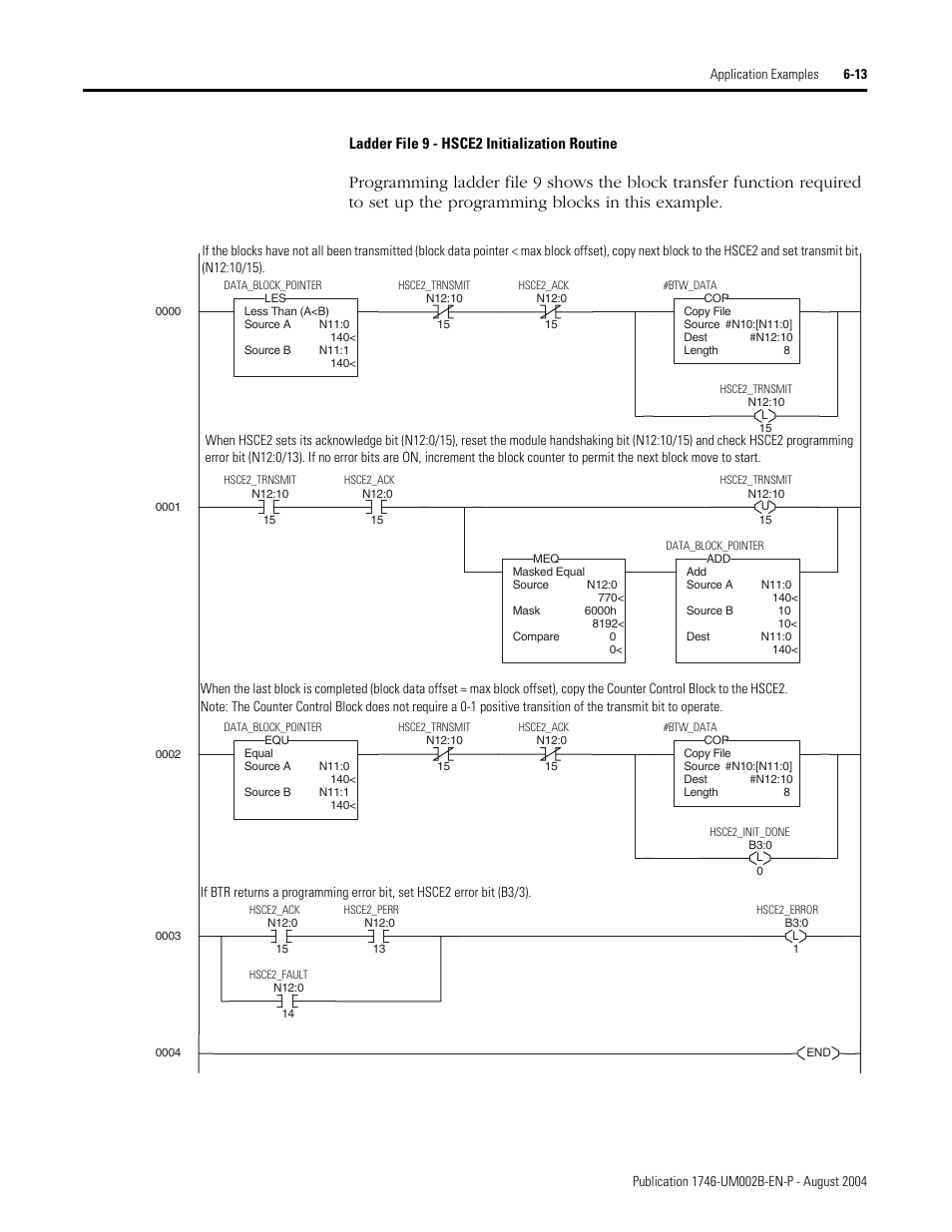 Ladder file 9 - hsce2 initialization routine | Rockwell Automation 1746-HSCE2 Multi-Channel High Speed Counter Module User Manual | Page 105 / 140