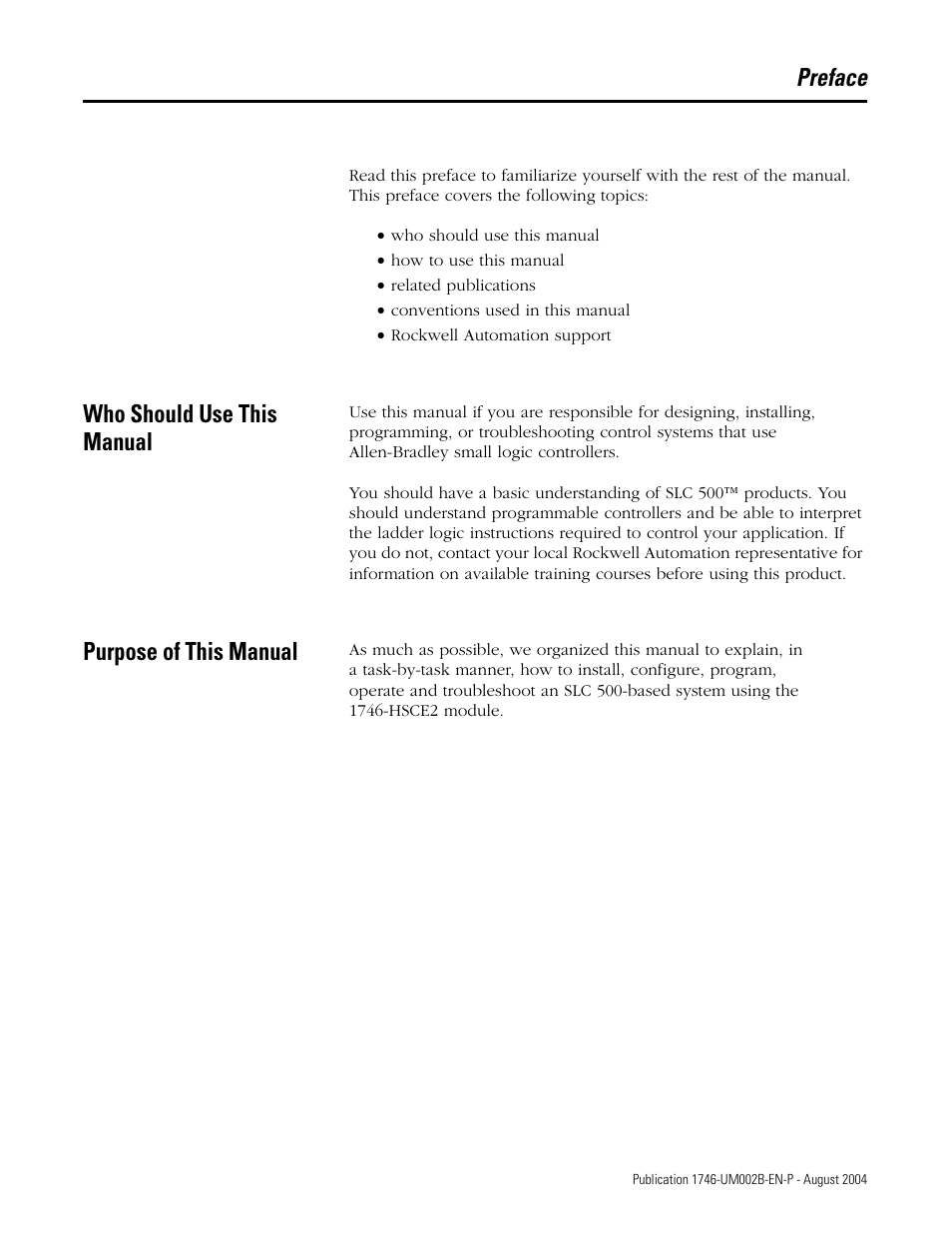 Preface, Who should use this manual, Purpose of this manual | Rockwell Automation 1746-HSCE2 Multi-Channel High Speed Counter Module User Manual | Page 11 / 140