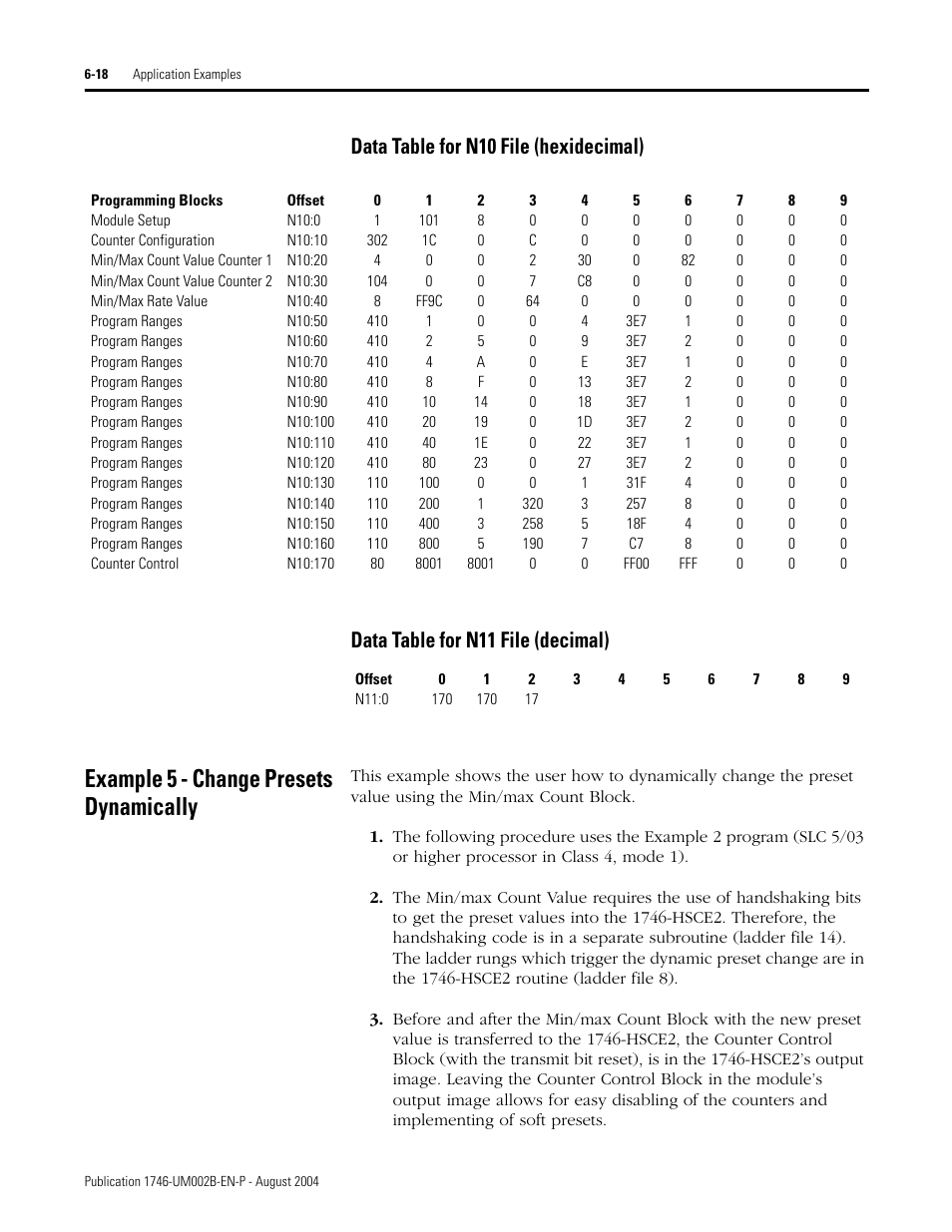 Example 5 - change presets dynamically, Example 5 - change presets dynamically -18 | Rockwell Automation 1746-HSCE2 Multi-Channel High Speed Counter Module User Manual | Page 110 / 140