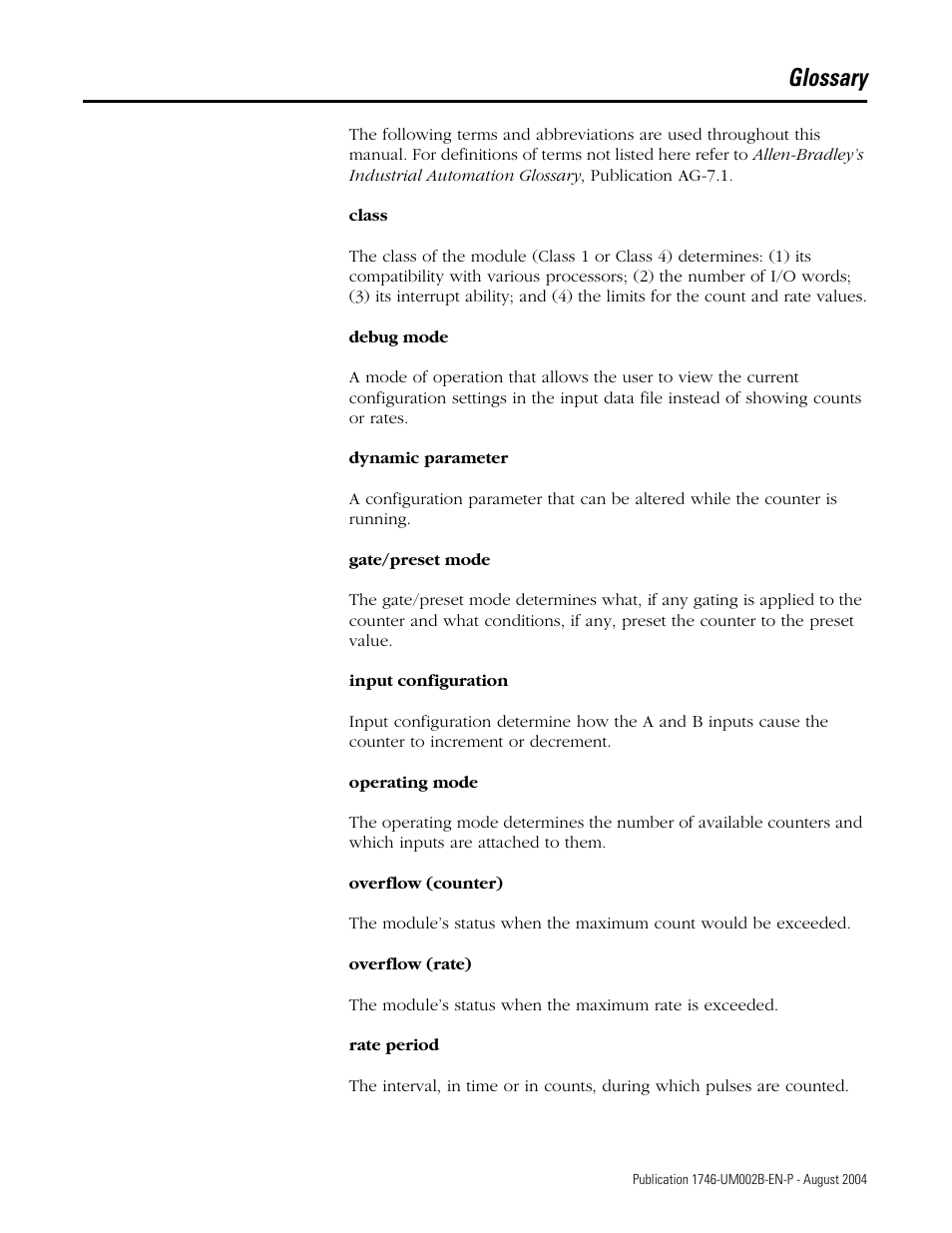 Glossary | Rockwell Automation 1746-HSCE2 Multi-Channel High Speed Counter Module User Manual | Page 133 / 140