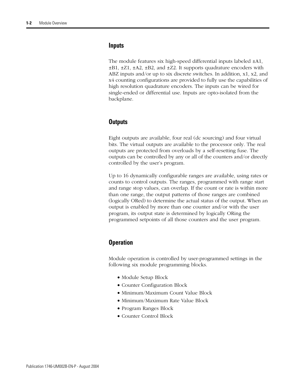 Inputs -2 outputs, Operation | Rockwell Automation 1746-HSCE2 Multi-Channel High Speed Counter Module User Manual | Page 16 / 140