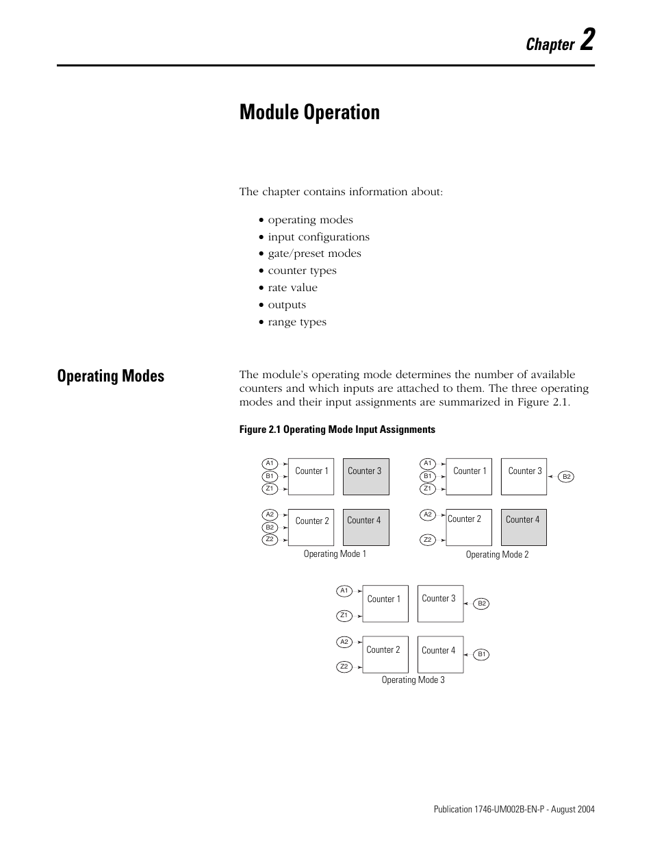 2 - module operation, Operating modes, Chapter 2 | Module operation, Operating modes -1, Chapter | Rockwell Automation 1746-HSCE2 Multi-Channel High Speed Counter Module User Manual | Page 21 / 140